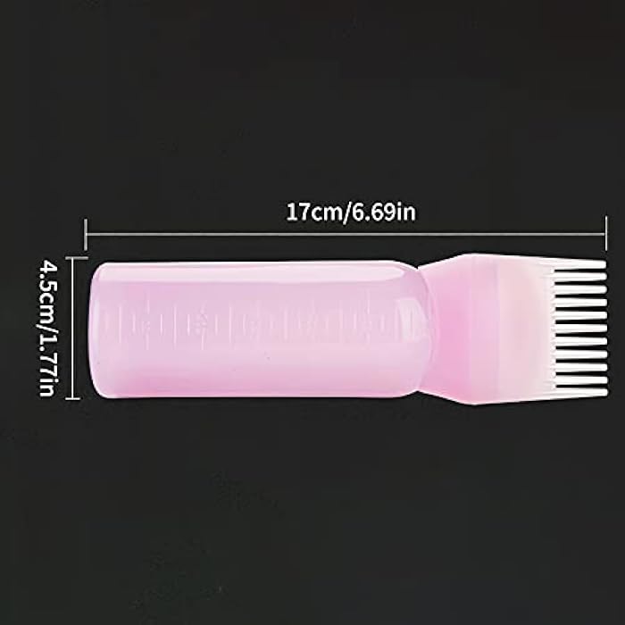POWSTRO K 6 Ounce Roots Comb Applicator Bottle, Refillable Hair Dye Bottle with Graduated Scale, Hair Coloring Dye and Scalp Treatment Applicator, Pink - Image 4
